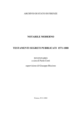 Notarile Moderno Testamenti Segreti Pubblicati 1571-1888
