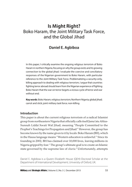 Is Might Right? Boko Haram, the Joint Military Task Force, and the Global Jihad