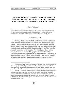 No Jury Rigging in the Court of Appeals for the Seventh Circuit: an Analysis of Jury Testimony to Impeach Jury Verdicts