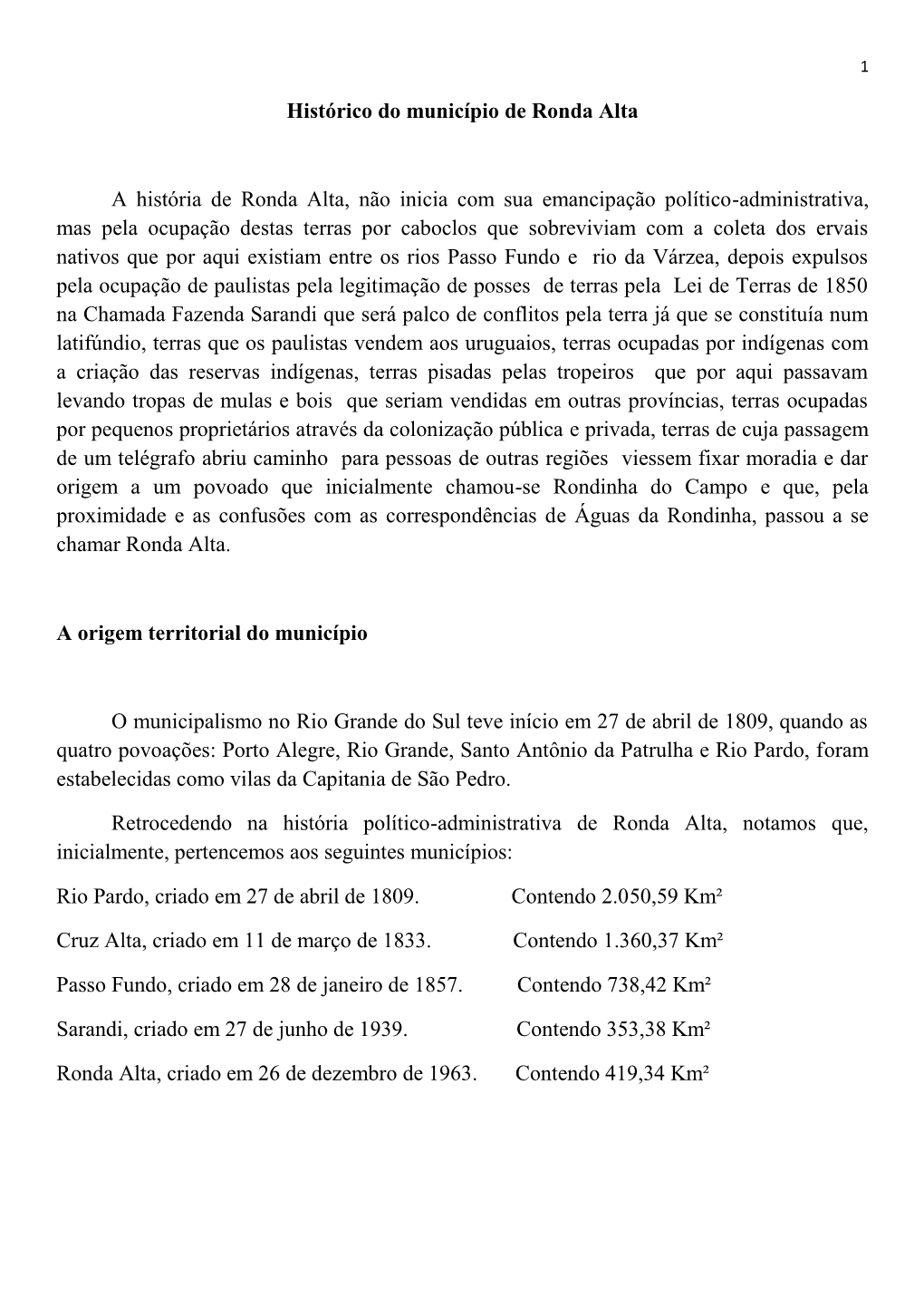 Histórico Do Município De Ronda Altars (PDF)
