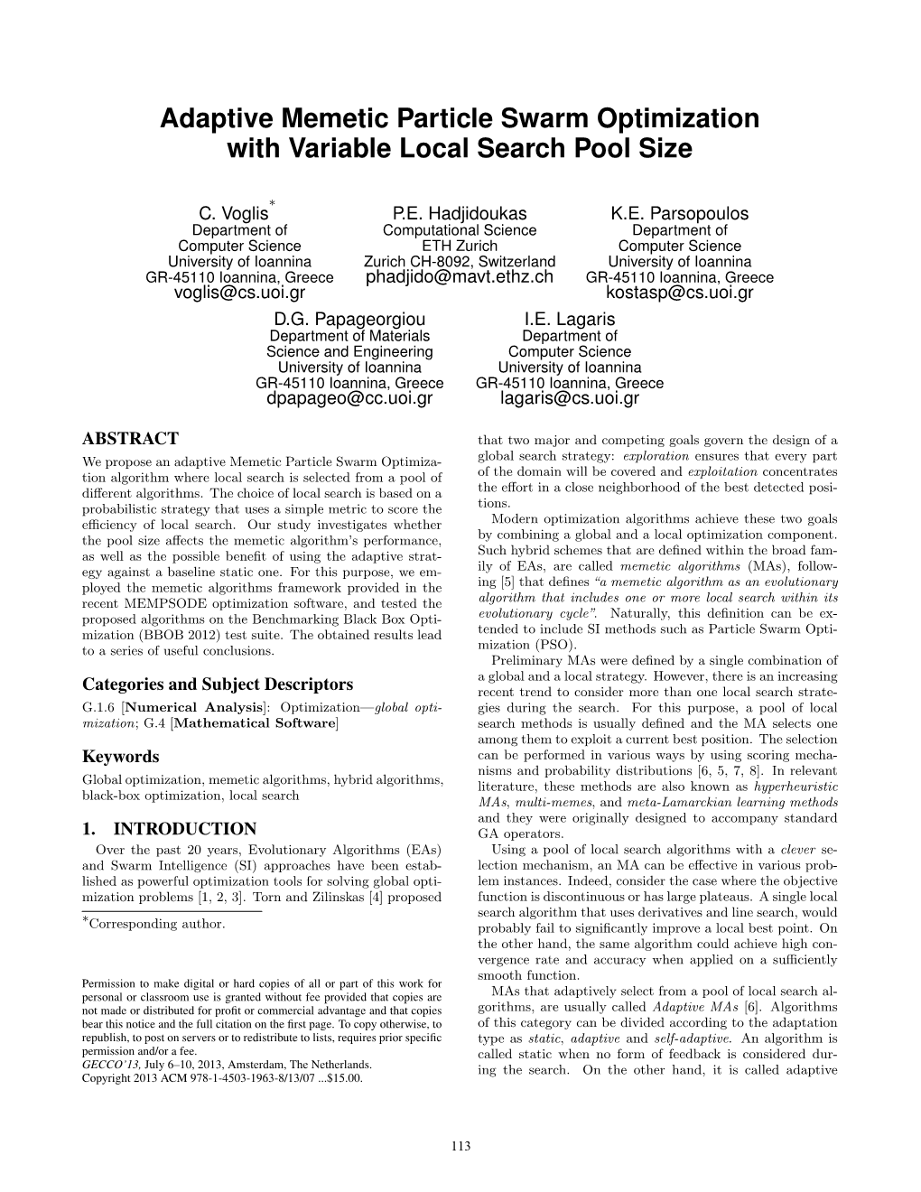 Adaptive Memetic Particle Swarm Optimization with Variable Local Search Pool Size