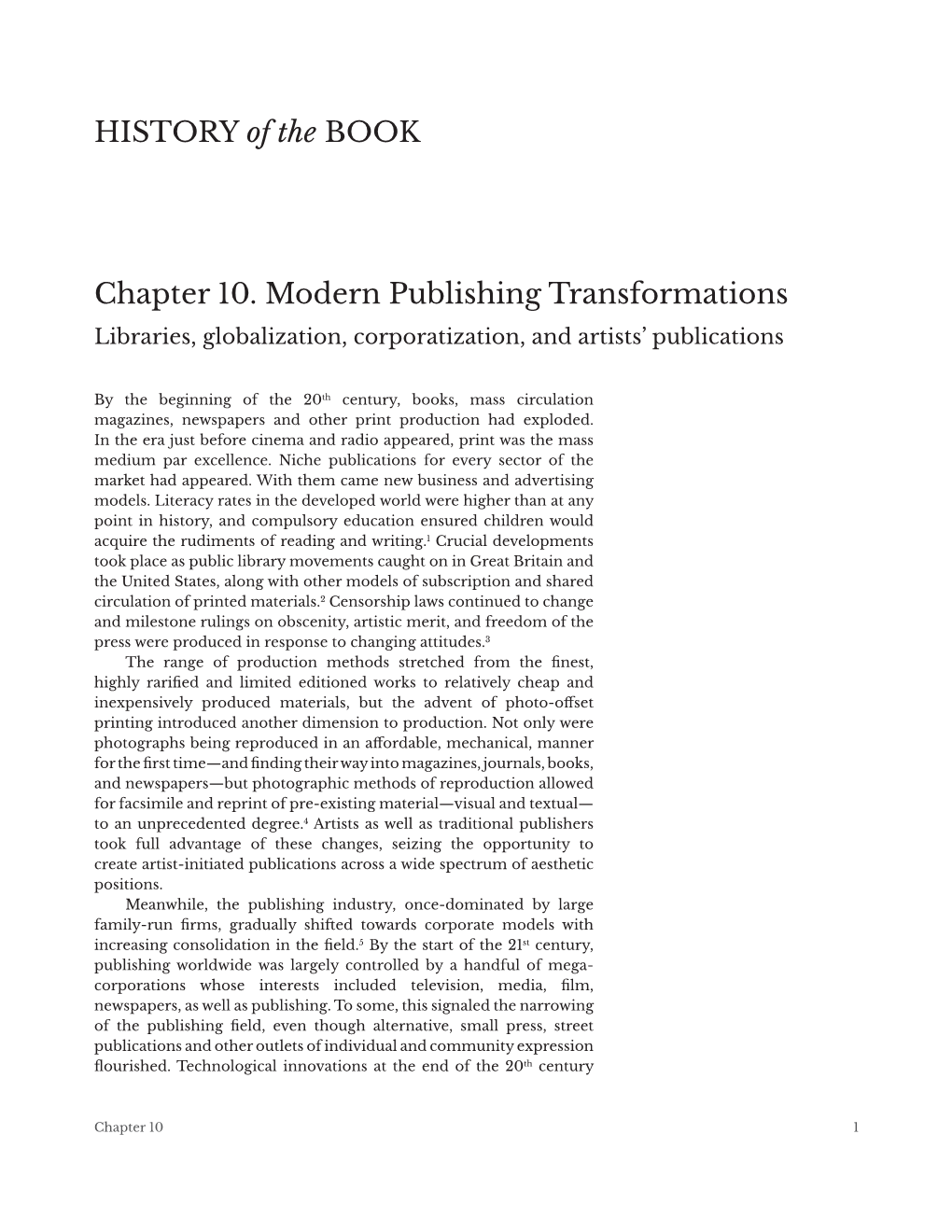 HISTORY of the BOOK Chapter 10. Modern Publishing Transformations