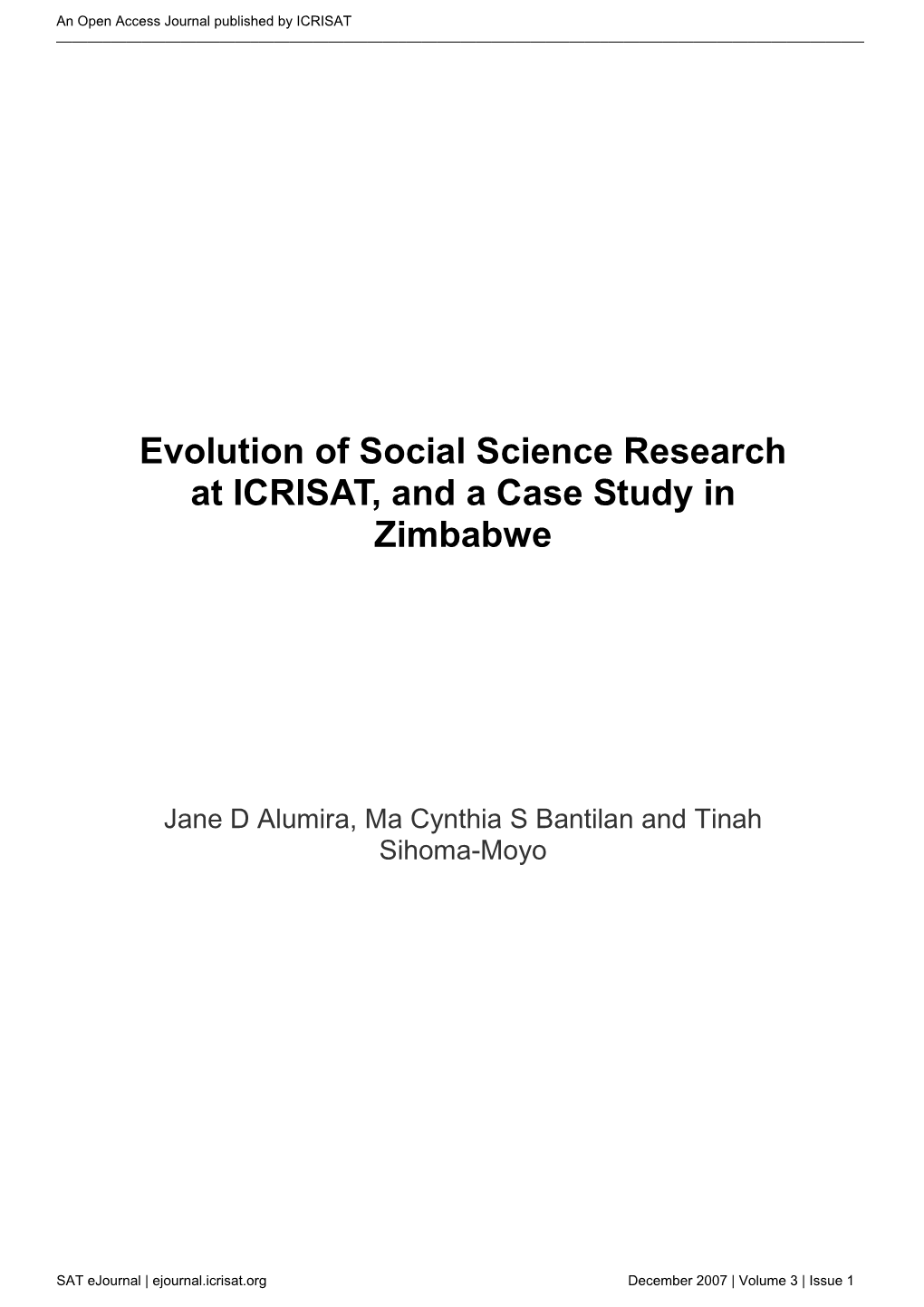 Evolution of Social Science Research at ICRISAT, and a Case Study in Zimbabwe
