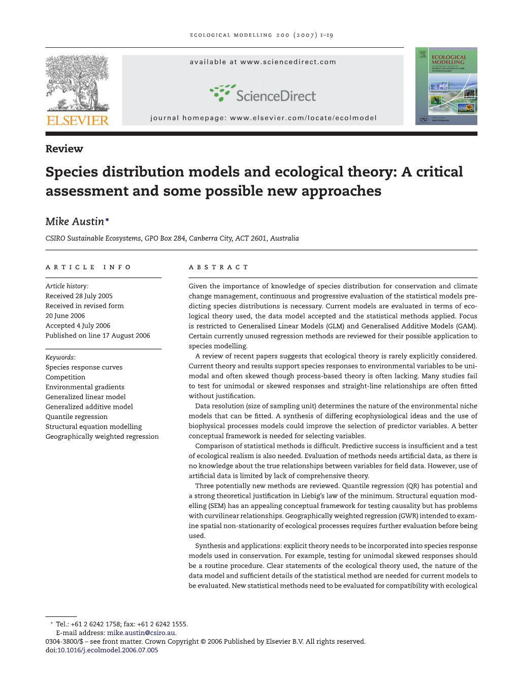 Species Distribution Models and Ecological Theory: a Critical Assessment and Some Possible New Approaches