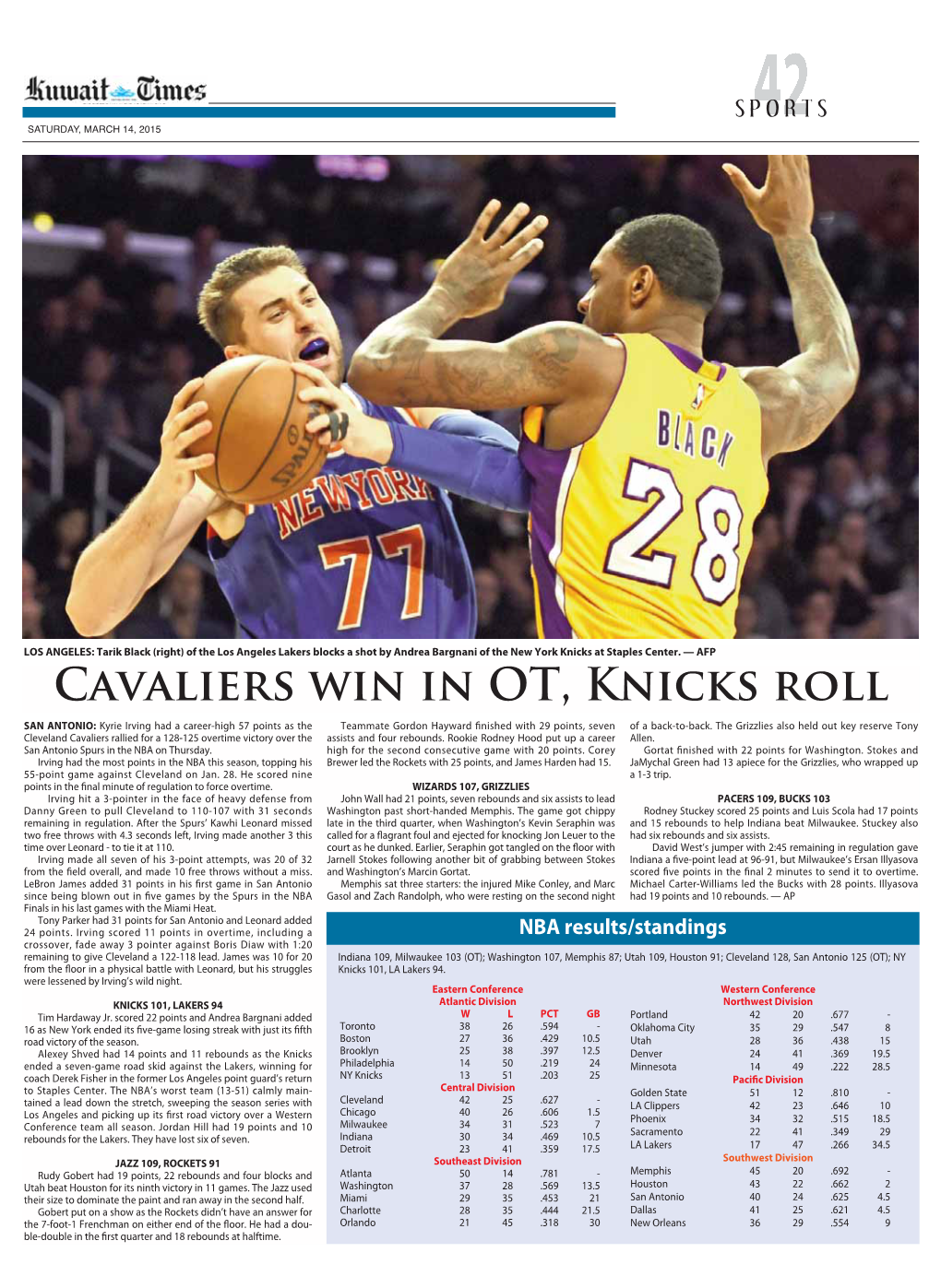 Cavaliers Win in OT, Knicks Roll