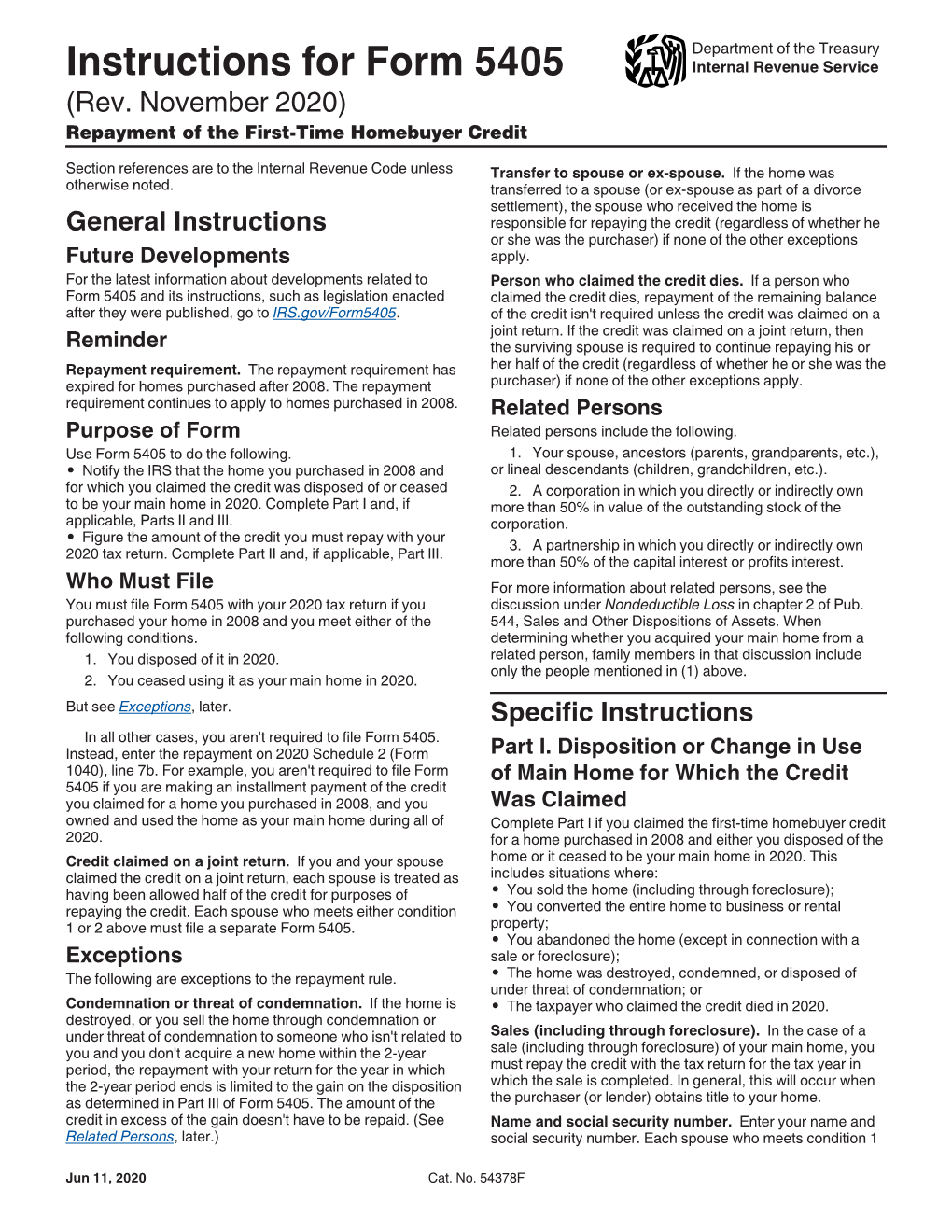 Instructions for Form 5405 (Rev. November 2020)