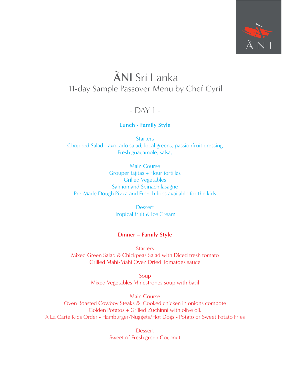Passover Menu by Chef Cyril