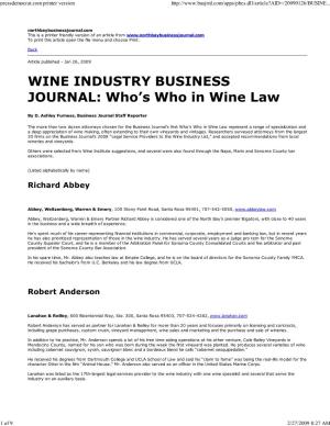 WINE INDUSTRY BUSINESS JOURNAL: Who’S Who in Wine Law