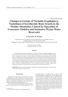 Of Xerothermic Rock Swards in the Pieniny Mountains, Caused by Operation of Czorsztyn–Niedzica and Sromowce Wyżne Water Reservoirs