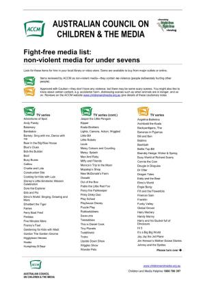 Fight-Free Media List: Non-Violent Media for Under Sevens