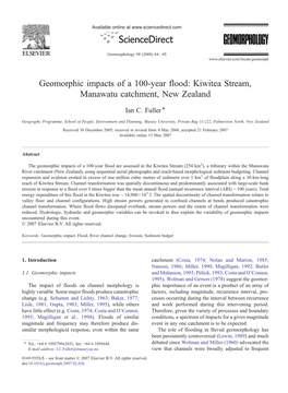 Geomorphic Impacts of a 100-Year Flood: Kiwitea Stream, Manawatu Catchment, New Zealand ⁎ Ian C