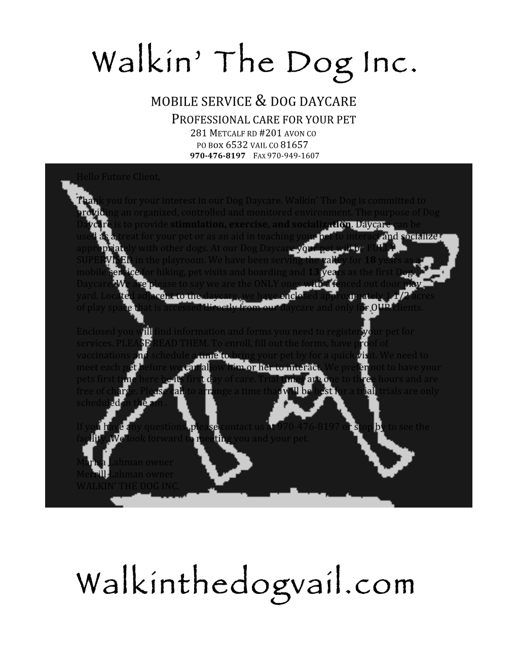 Walkin' the Dog Inc. Walkinthedogvail.Com