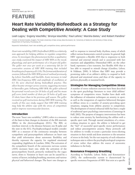 FEATURE Heart Rate Variability Biofeedback As a Strategy for Dealing with Competitive Anxiety: a Case Study