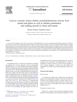 Cyperus Rotundus Extract Inhibits Acetylcholinesterase Activity From