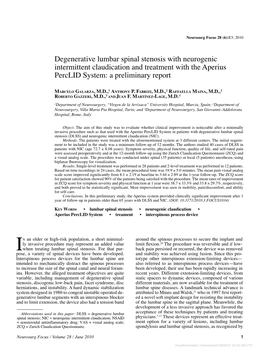 Degenerative Lumbar Spinal Stenosis with Neurogenic Intermittent Claudication and Treatment with the Aperius Perclid System: a Preliminary Report