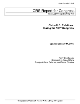 China-U.S. Relations During the 108Th Congress