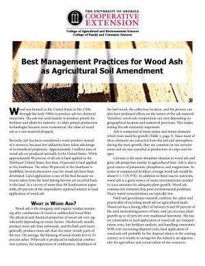 Best Management Practices for Wood Ash As Agricultural Soil Amendment