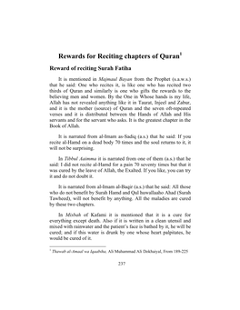 Rewards for Reciting Chapters of Quran1 Reward of Reciting Surah Fatiha