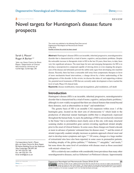 Novel Targets for Huntington's Disease