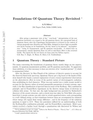 Arxiv:Quant-Ph/0510223V4 1 Jun 2007 Foundations of Quantum Theory Revisited ∗