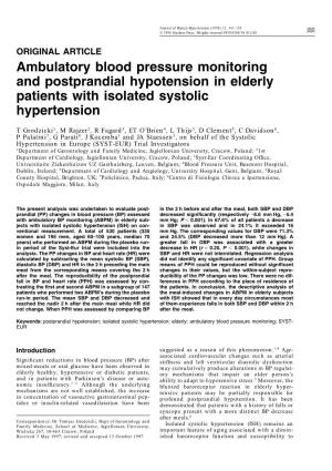 Ambulatory Blood Pressure Monitoring and Postprandial Hypotension in Elderly Patients with Isolated Systolic Hypertension