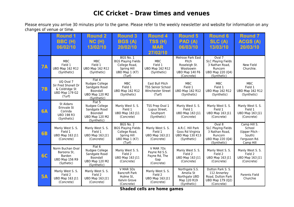 CIC Cricket Draw Times and Venues