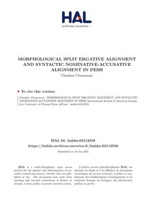 MORPHOLOGICAL SPLIT ERGATIVE ALIGNMENT and SYNTACTIC NOMINATIVE-ACCUSATIVE ALIGNMENT in PESH Claudine Chamoreau