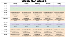 Weekly Plan Group B Times Monday Tuesday Wednesday Thursday Friday