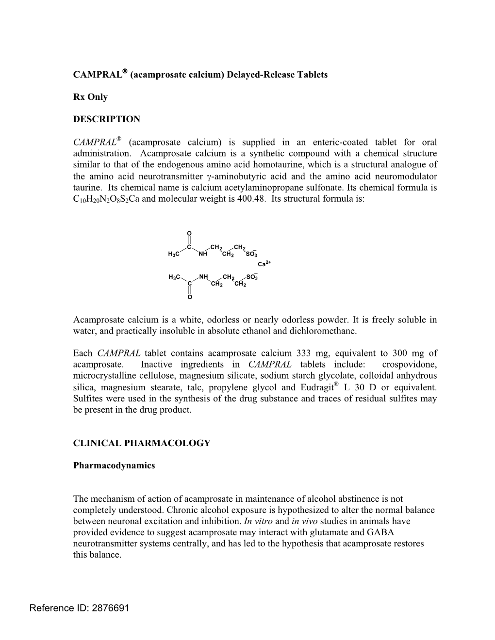 CAMPRAL (Acamprosate Calcium)