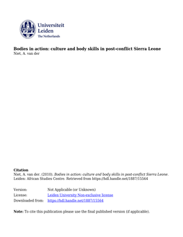 Bodies in Action: Culture and Body Skills in Post-Conflict Sierra Leone Niet, A