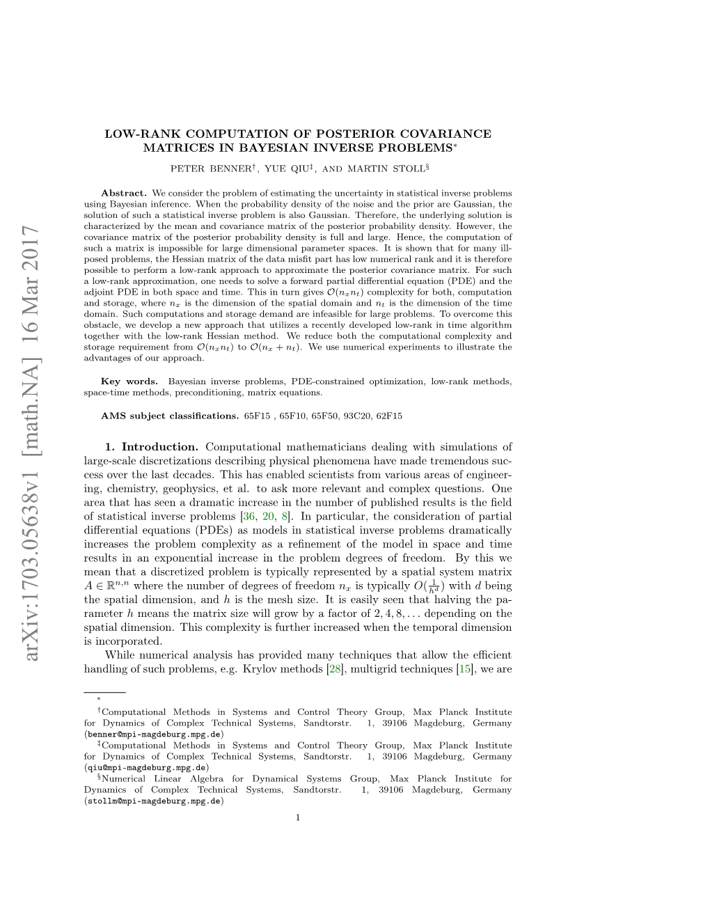 Low-Rank Computation of Posterior Covariance Matrices in Bayesian Inverse Problems∗