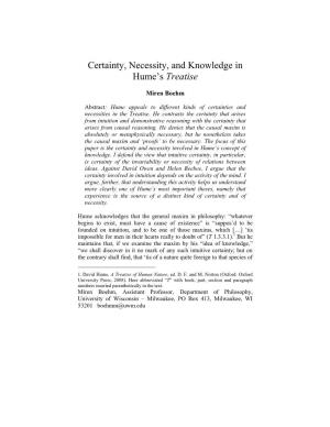 Certainty, Necessity, and Knowledge in Hume's Treatise