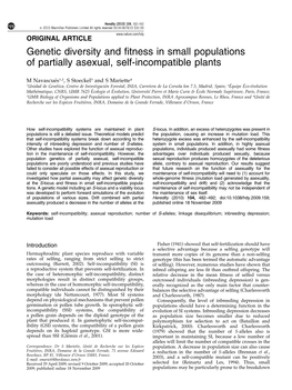 Genetic Diversity and Fitness in Small Populations of Partially Asexual, Self