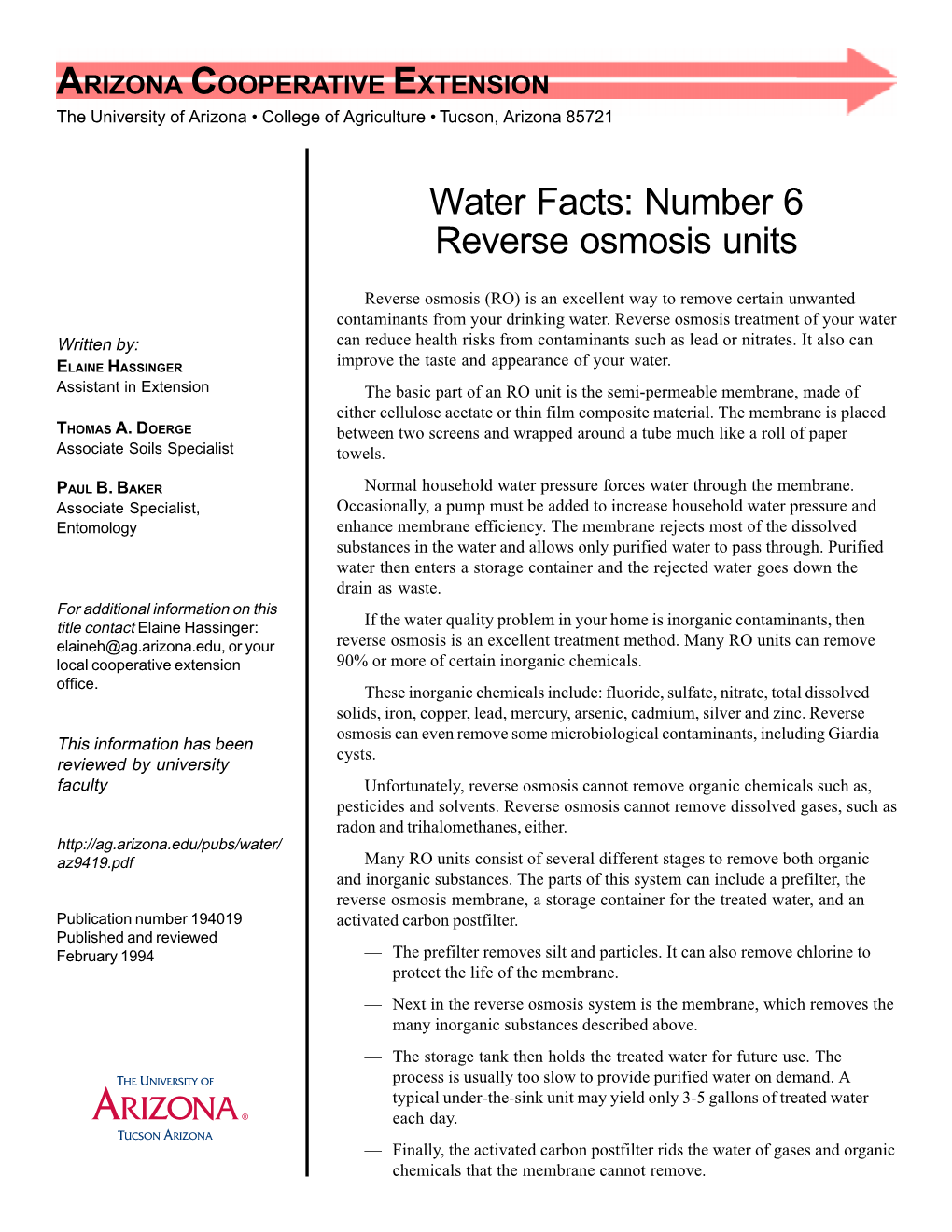 Water Facts: Number 6 Reverse Osmosis Units