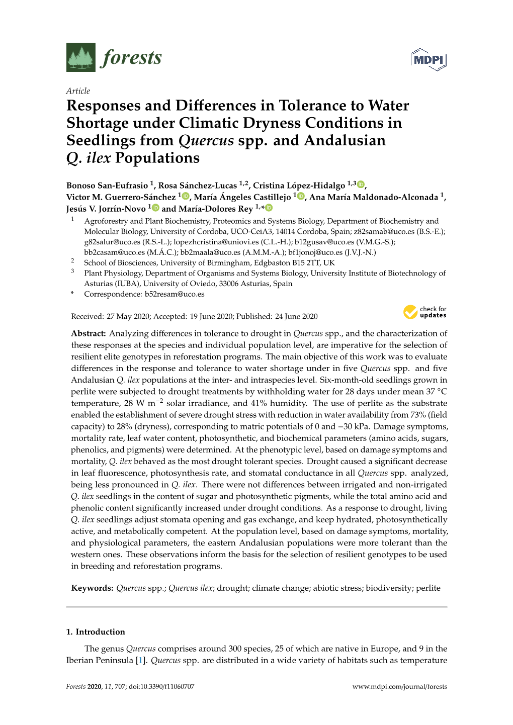 Responses and Differences in Tolerance to Water Shortage Under