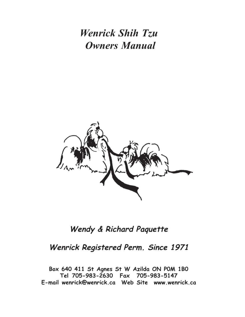 Wenrick Shih Tzu Owners Manual