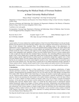 Investigating the Medical Study of Overseas Students at Jinan University Medical School