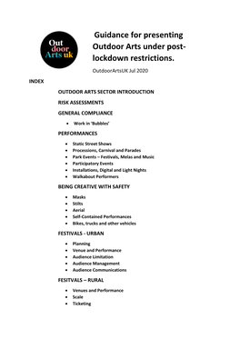 Guidance for Presenting Outdoor Arts Under Post- Lockdown Restrictions