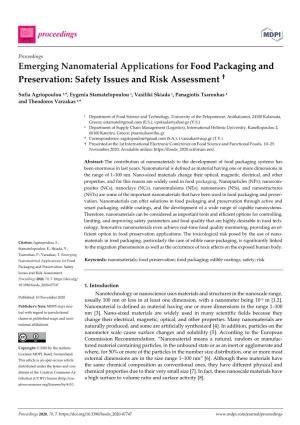 Emerging Nanomaterial Applications for Food Packaging and Preservation: Safety Issues and Risk Assessment †