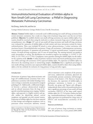 Immunohistochemical Evaluation of Inhibin-Alpha in Non-Small-Cell Lung Carcinomas - a Pitfall in Diagnosing Metastatic Pulmonary Carcinomas