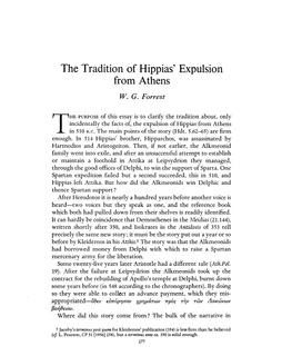 The Tradition of Hippias' Expulsion from Athens Forrest, W G Greek, Roman and Byzantine Studies; Winter 1969; 10, 4; Proquest Pg