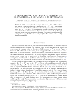 A Morse Theoretic Approach to Non-Isolated Singularities and Applications to Optimization
