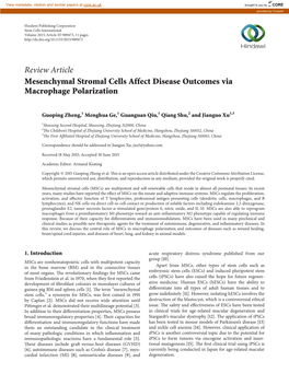 Review Article Mesenchymal Stromal Cells Affect Disease Outcomes Via Macrophage Polarization