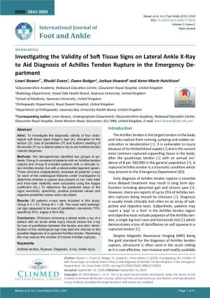 Investigating the Validity of Soft Tissue Signs on Lateral Ankle X-Ray to Aid Diagnosis of Achilles Tendon Rupture in the Emergency Department