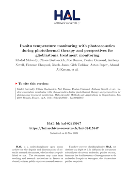 In-Situ Temperature Monitoring with Photoacoustics During Photothermal