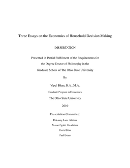 Three Essays on the Economics of Household Decision Making