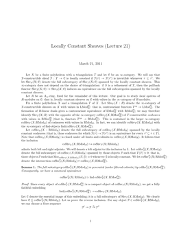 Locally Constant Sheaves (Lecture 21)