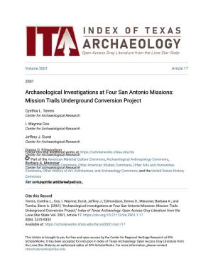 Archaeological Investigations at Four San Antonio Missions: Mission Trails Underground Conversion Project