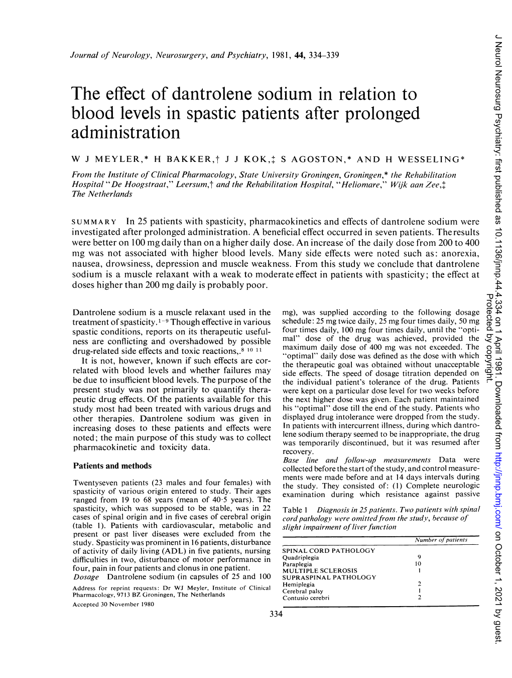 The Effect of Dantrolene Sodium in Relation to Blood Levels in Spastic Patients After Prolonged Administration