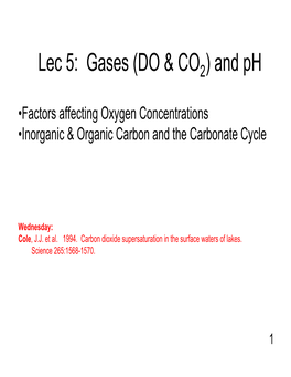 Lec 5: Gases (DO & CO ) and Ph